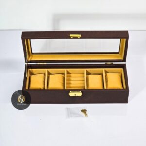 กล่องนาฬิกา 4เรือน + ช่องเครื่องประดับ น้ำตาล-ครีม